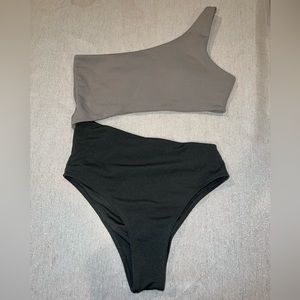 Two Tone Rib One Shoulder One Piece Swimsuit